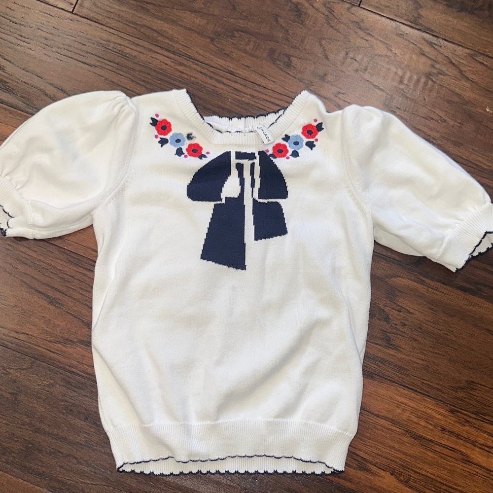 Janie and Jack White Knit Top with Navy and Floral Accents